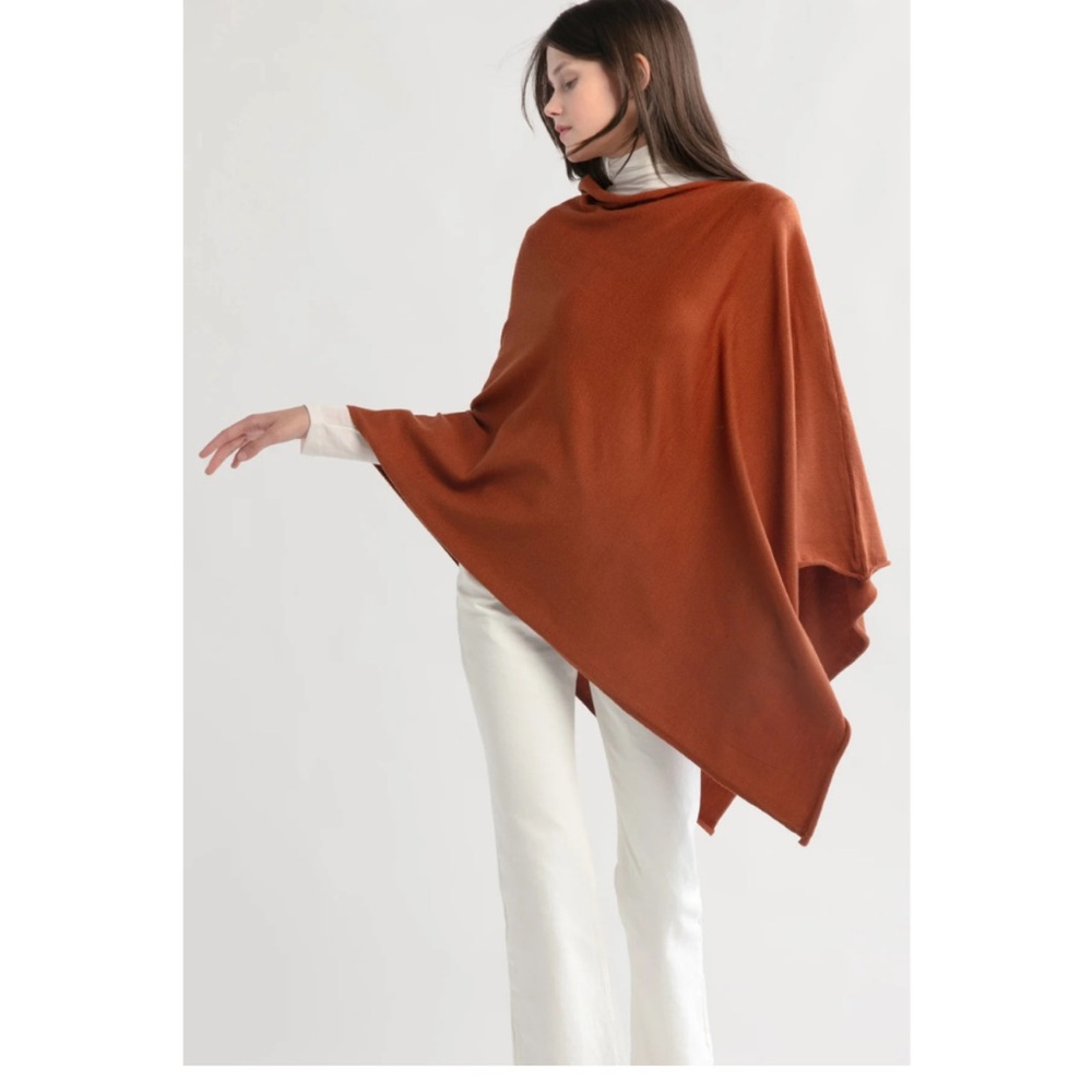 Merino Wool Blend Look by M Rust Orange Women's Triangle Poncho Sweater EUC